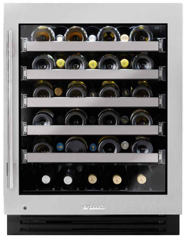 True Residential ADA Height 24" Stainless Glass Right-Hinge Single Zone Undercounter Wine Cabinet