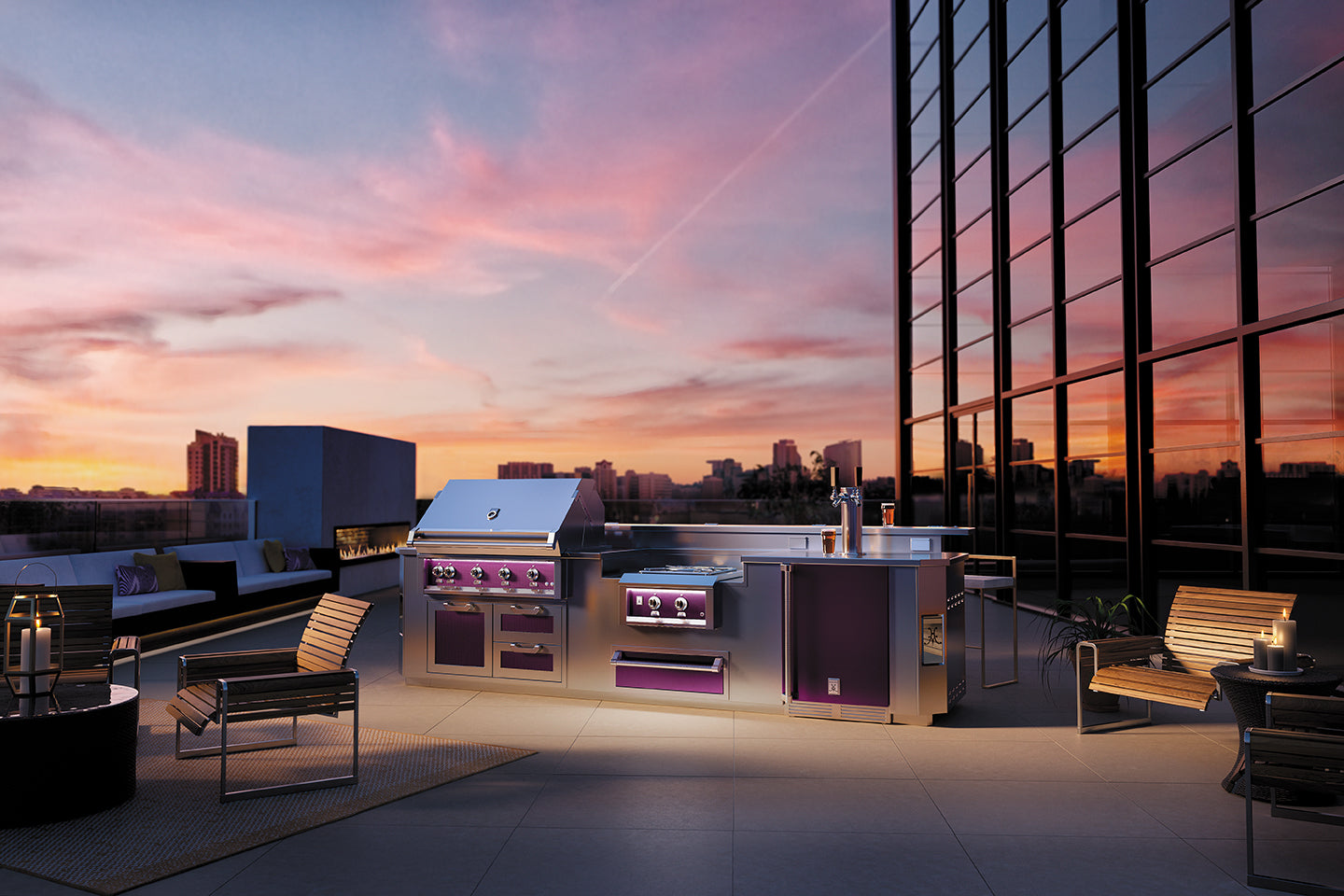 Hestan outdoor rooftop lush full kitchen glam
