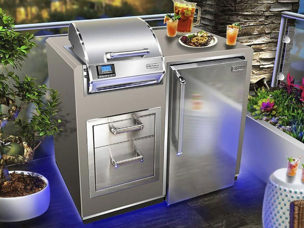 Fire Magic 36 x 44 Inch Electric Grill Island Bundle with Refrigerator & Double Drawers