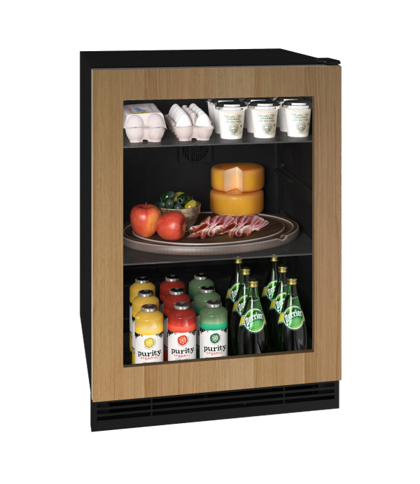 U-Line Glass Refrigerator 24" Reversible Hinge Integrated Frame 115v