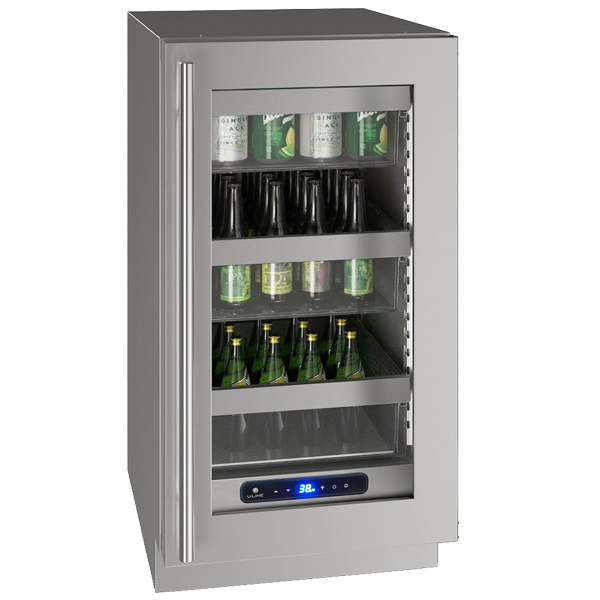 U-Line Glass Refrigerator 18" Reversible Hinge Stainless Frame 115v