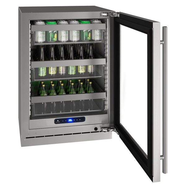 U-Line Glass Refrigerator 24" Reversible Hinge Stainless Frame 115v