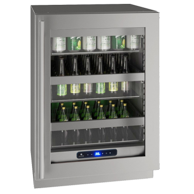 U-Line Glass Refrigerator 24" Reversible Hinge Stainless Frame 115v