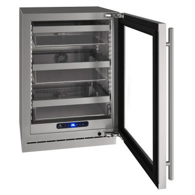 U-Line Glass Refrigerator 24" Reversible Hinge Stainless Frame 115v