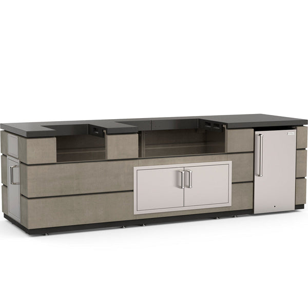 Fire Magic Contemporary Pre-Fab Island Bundle with Smoke Base & Polished Black Lava Countertop