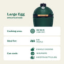Green Big Green Egg with specifications on a beige background