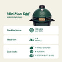 Specifications of a MiniMax Egg grill on a beige background