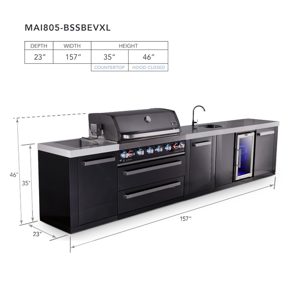 Mont Alpi 6-Burner Black Series Outdoor Kitchen Island With Beverage Center & XL Storage Cabinet