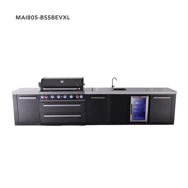 Mont Alpi 6-Burner Black Series Outdoor Kitchen Island With Beverage Center & XL Storage Cabinet
