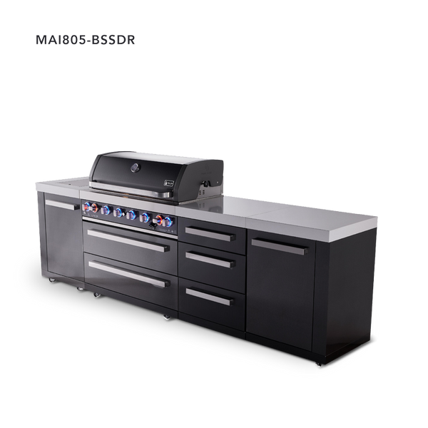 Mont Alpi 6-Burner Black Series Outdoor Kitchen Island With Extra Drawer Slides Cabinet