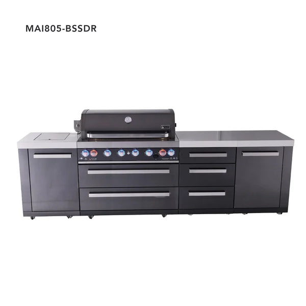 Mont Alpi 6-Burner Black Series Outdoor Kitchen Island With Extra Drawer Slides Cabinet