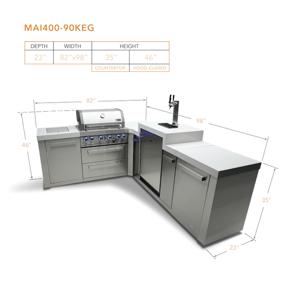 Mont Alpi 4-Burner Original Series Island With 90-Degree Corner And Kegerator