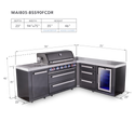 Mont Alpi 6-Burner L-Shaped Black Series Outdoor Kitchen Island With Corner Fridge & Extra Drawer Slides Cabinet