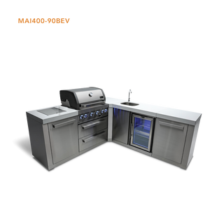 Mont Alpi 4-Burner Island With 90-Degree Corner And Beverage Center