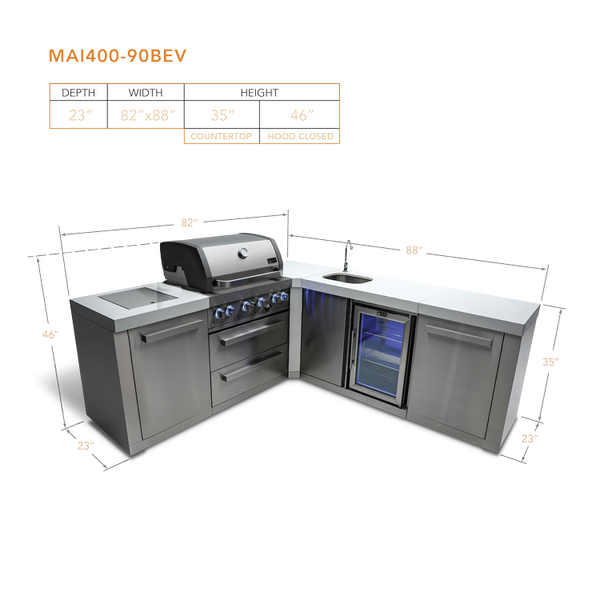 Mont Alpi 4-Burner Island With 90-Degree Corner And Beverage Center
