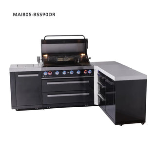 Mont Alpi 6-Burner L-Shaped Black Series Outdoor Kitchen Island With Corner Unit & Extra Drawer Slides Cabinet