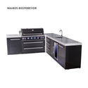 Mont Alpi 6-Burner L-Shaped Black Series Outdoor Kitchen Island With Beverage Center & Extra Drawer Slides Cabinet