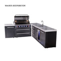 Mont Alpi 6-Burner L-Shaped Black Series Outdoor Kitchen Island With Beverage Center & Extra Drawer Slides Cabinet