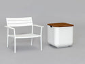 Lumacast White chair and white Tank with wooden cover on a gray background