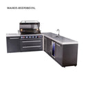 Mont Alpi 6-Burner L-Shaped Black Series Outdoor Kitchen Island With Beverage Center And Extra Storage Cabinet