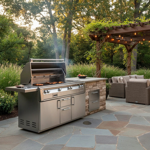 Alfresco 56-Inch Freestanding Gas Grill with Dual Side Burner and Rotisserie