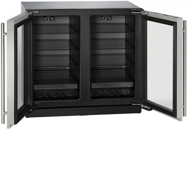 U-Line Glass Refrigerator 36" Dual Zone Stainless Frame 115v