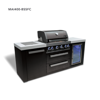 Mont Alpi 4-Burner Black Stainless Steel Island With Fridge Cabinet