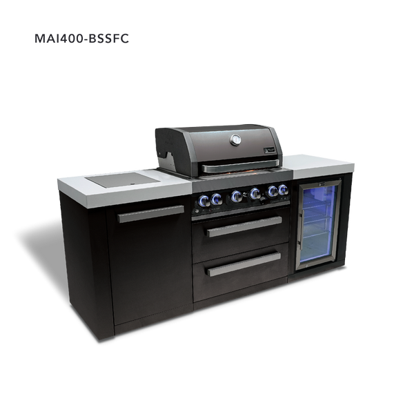 Mont Alpi 4-Burner Black Stainless Steel Island With Fridge Cabinet