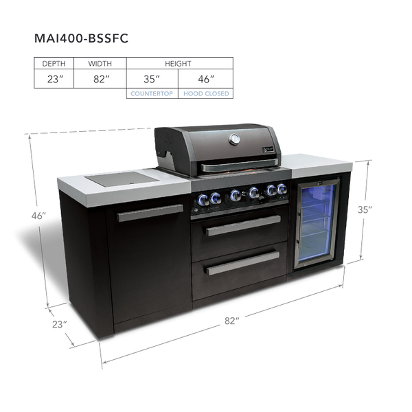 Mont Alpi 4-Burner Black Stainless Steel Island With Fridge Cabinet