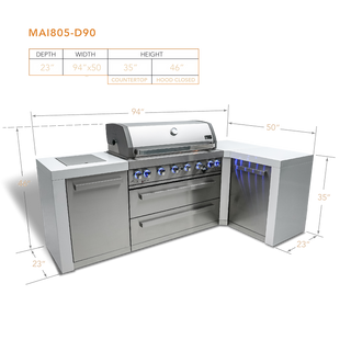 Mont Alpi 6 Burner Deluxe Series Outdoor Kitchen Island with 90 Degree Corner-MAi805-D90XL