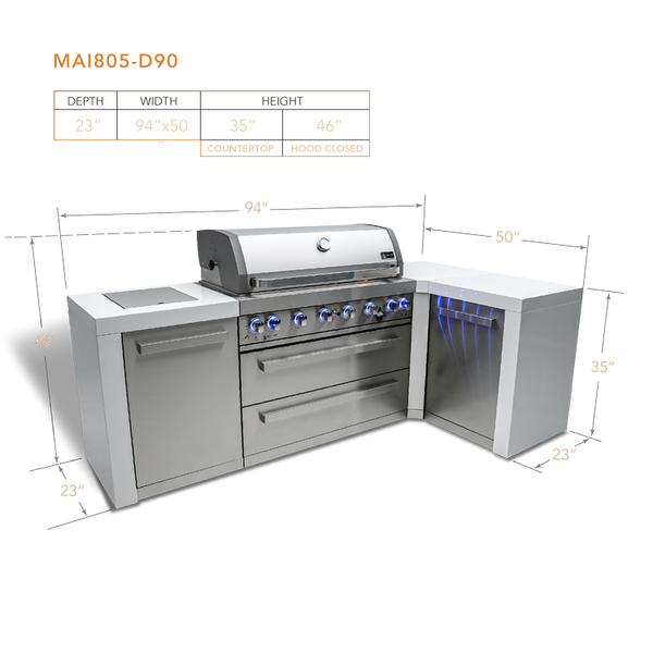 Mont Alpi 6 Burner Deluxe Series Outdoor Kitchen Island with 90 Degree Corner-MAi805-D90XL