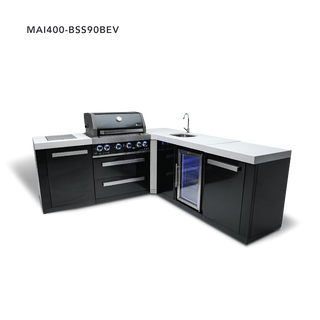 Mont Alpi 4-Burner Black Stainless Steel Island With 90-Degree Corner & Beverage Center