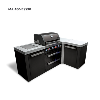 Mont Alpi 4-Burner Black Stainless Steel Island With 90-Degree Corner