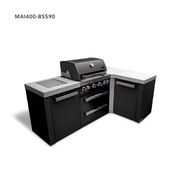 Mont Alpi 4-Burner Black Stainless Steel Island With 90-Degree Corner