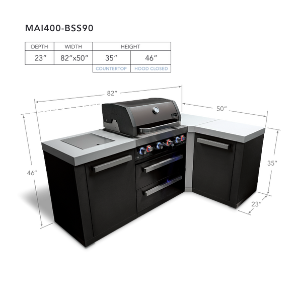 Mont Alpi 4-Burner Black Stainless Steel Island With 90-Degree Corner