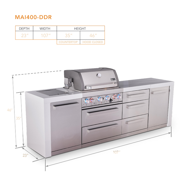 Mont Alpi 4-Burner Deluxe Series Outdoor Kitchen Island With Extra Drawer Slides Cabinet Module-MAi400-DDR