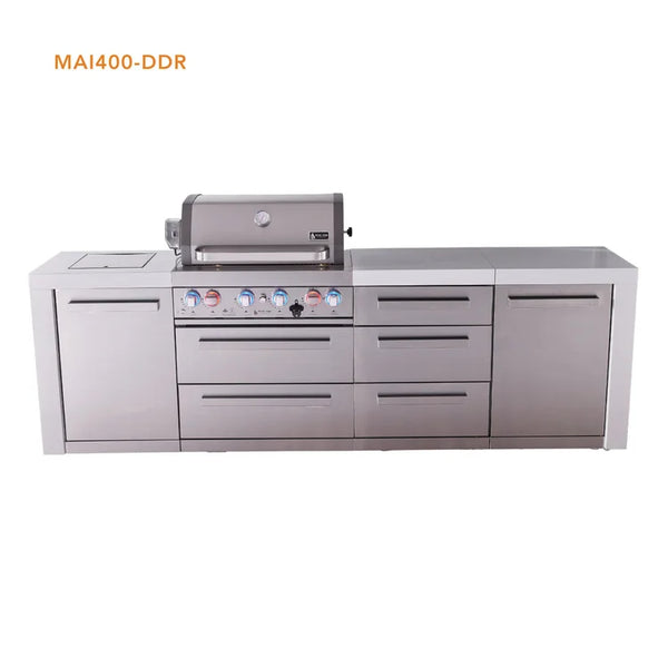 Mont Alpi 4-Burner Deluxe Series Outdoor Kitchen Island With Extra Drawer Slides Cabinet Module-MAi400-DDR
