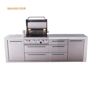 Mont Alpi 4-Burner Deluxe Series Outdoor Kitchen Island With Extra Drawer Slides Cabinet Module-MAi400-DDR
