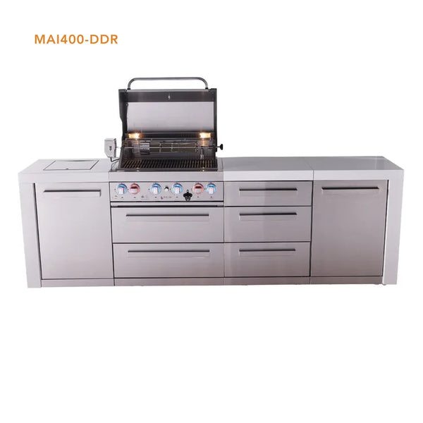 Mont Alpi 4-Burner Deluxe Series Outdoor Kitchen Island With Extra Drawer Slides Cabinet Module-MAi400-DDR