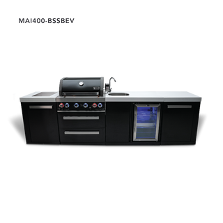 Mont Alpi 4-Burner Black Stainless Steel Island With Beverage Center