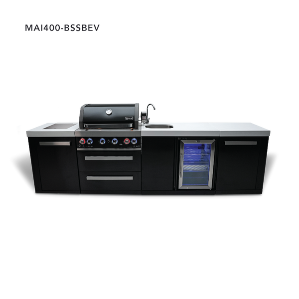 Mont Alpi 4-Burner Black Stainless Steel Island With Beverage Center