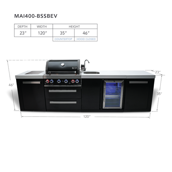 Mont Alpi 4-Burner Black Stainless Steel Island With Beverage Center