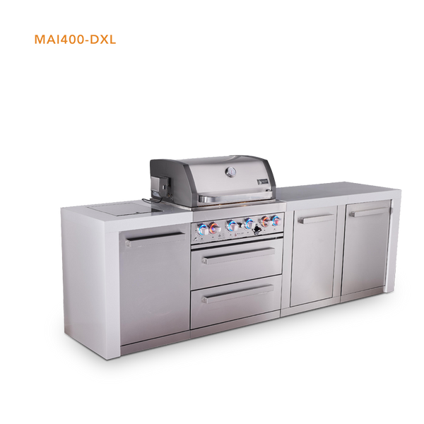 Mont Alpi 4-Burner Deluxe Series Outdoor Kitchen Island with Extra Storage Cabinet - MAi400-DXL