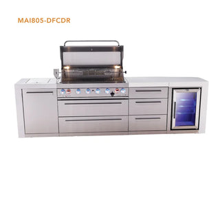 Mont Alpi 6 Burner Deluxe Series Outdoor Kitchen Island with Fridge and Extra Drawer Slides Cabinet - MAi805-DFCDR