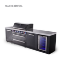 Mont Alpi 6-Burner Black Series Outdoor Kitchen Island With Fridge Module And XL Extra Cabinet