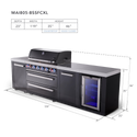 Mont Alpi 6-Burner Black Series Outdoor Kitchen Island With Fridge Module And XL Extra Cabinet