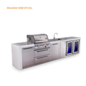 Mont Alpi 4 Burner Deluxe Series Outdoor Kitchen Island with Beverage Center and Corner Fridge Module