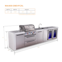 Mont Alpi 4 Burner Deluxe Series Outdoor Kitchen Island with Beverage Center and Corner Fridge Module