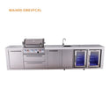 Mont Alpi 4 Burner Deluxe Series Outdoor Kitchen Island with Beverage Center and Corner Fridge Module