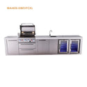 Mont Alpi 4 Burner Deluxe Series Outdoor Kitchen Island with Beverage Center and Corner Fridge Module